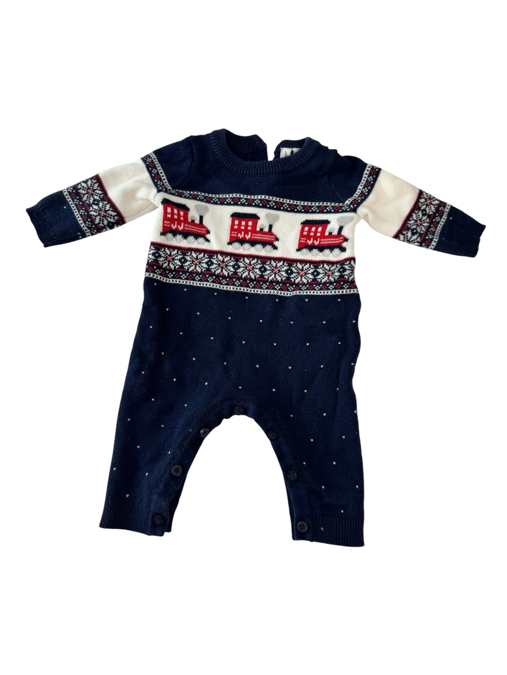 Janie and Jack Navy, White & Red Train Knit One-Piece